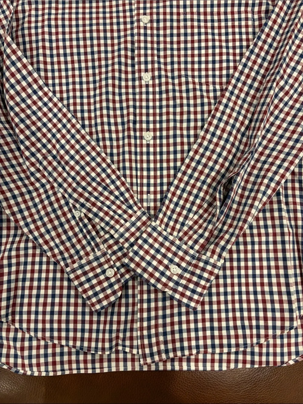 J. Crew Men’s Button-Up Gingham Shirt — Navy, Red & White - Never Worn